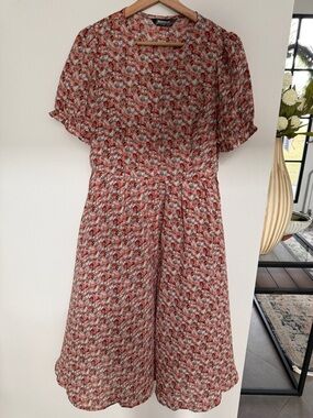 Allegra K Floral Midi Dress in Red and Cream